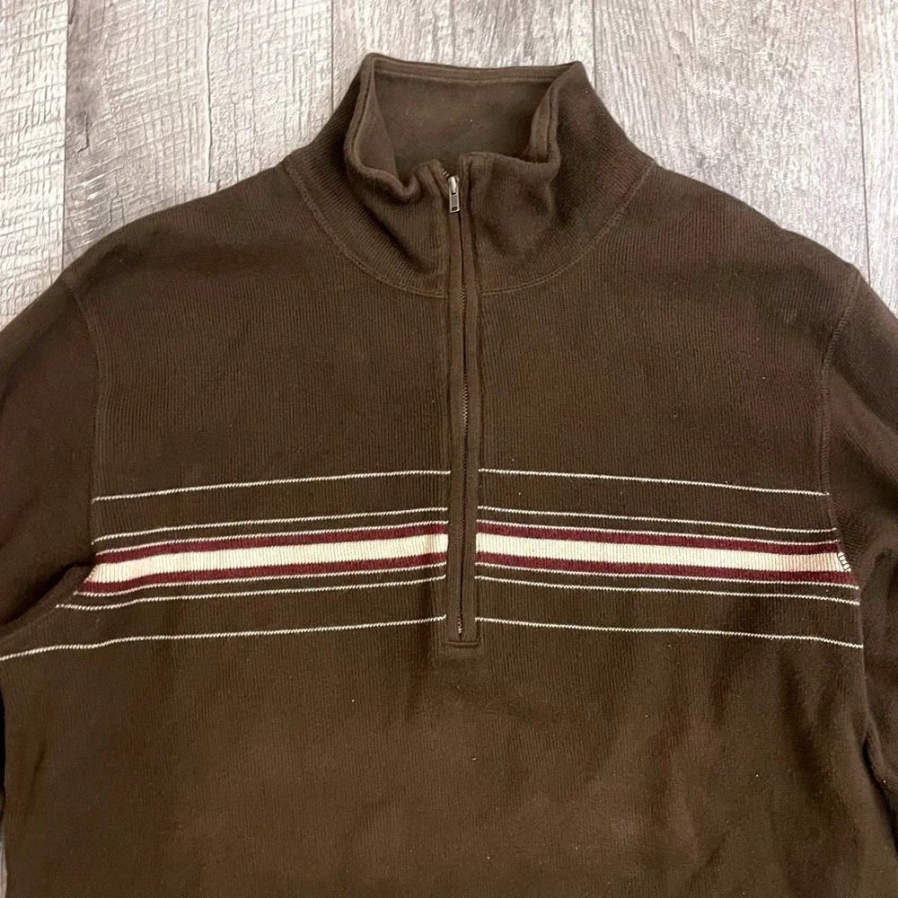 Banana‎ Republic Mens Brown Striped Quarter Zip Cotton Pullover Sweater Size M